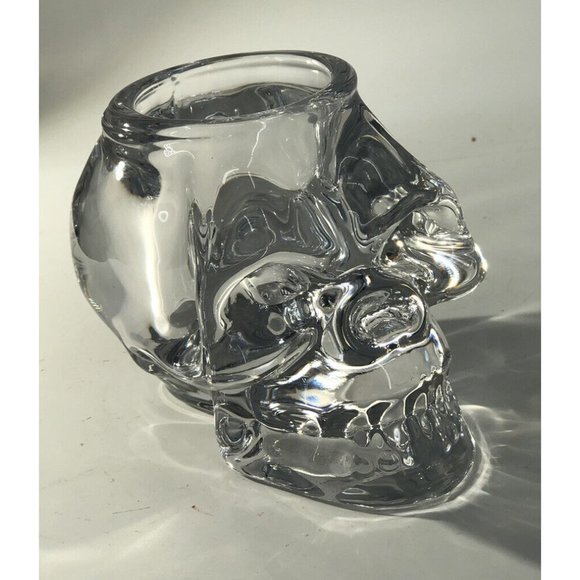 Crystal Skull Votive Candle Holder Heavy Glass Gothic D&D Halloween - Picture 1 of 10
